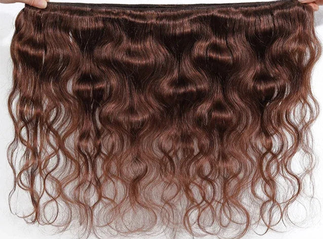Light Chocolate Brown Body Wave Human Hair Bundles with 4x4 Lace Closure - High-Quality, Permed, 12-28 Inches