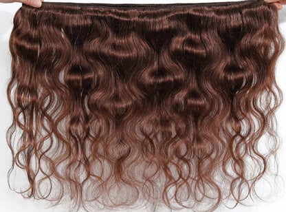 Light Chocolate Brown Body Wave Human Hair Bundles with 4x4 Lace Closure - High-Quality, Permed, 12-28 Inches