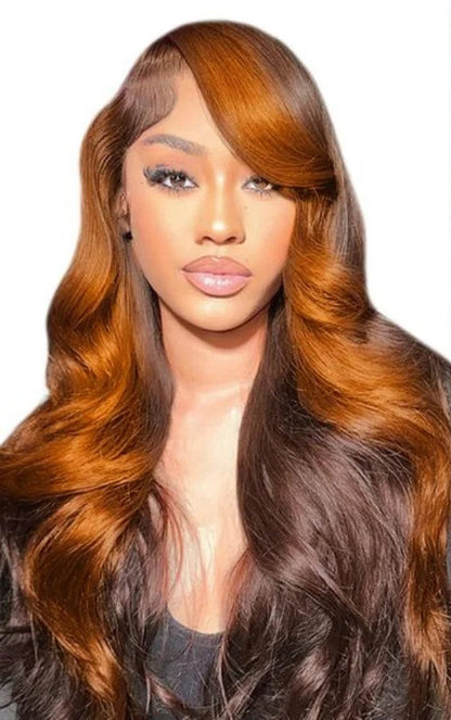 Ginger Orange Ombre Lace Front Wig – Long Wavy Glueless Synthetic Wig for Women, Heat-Resistant, Pre-Plucked