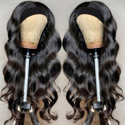 Body Wave Headband Wig for Black Women – 180% Density Remy Brazilian Human Hair, Glueless, Natural Black, 8-24 Inches