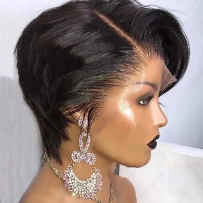 Pixie Straight Lace Front Wig – 100% Human Hair, Swiss Lace, Transparent Lace, Permable, Natural Look