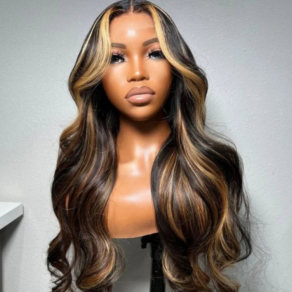 Long Wavy Synthetic Lace Wig for Black Women – Heat Resistant, Light Brown Lace, Premium Quality, Natural Black Hair Look