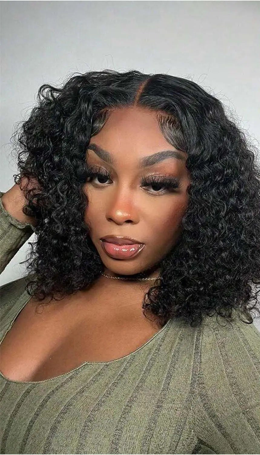 Short Deep Wave Lace Front Wig – 100% Human Hair, 13x4 Transparent Lace, Customizable Colors