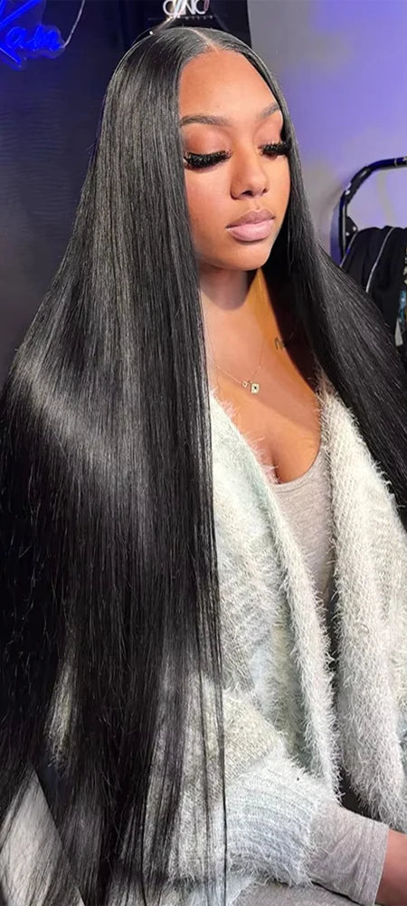 HD Transparent Lace Front Wig – 26+ Inch Straight Malaysian Human Hair Wig with Elastic Band"