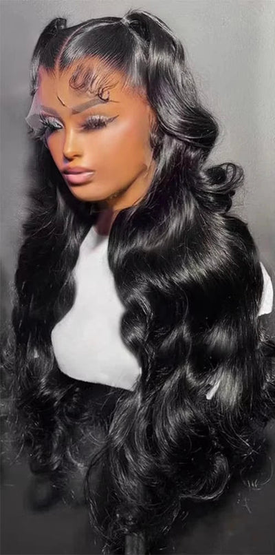 Long Body Wave Lace Front Wig – Brazilian Remy Hair, 26+ Inches, Natural Off Black Color, Pre-Plucked