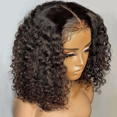 Short Deep Wave Wig – 100% European Remy Hair, Transparent Lace Topline Wig