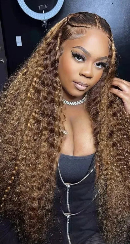 Long Deep Wave Lace Front Wig – 100% Human Hair, Glueless, Transparent Swiss Lace, 26+ Inches