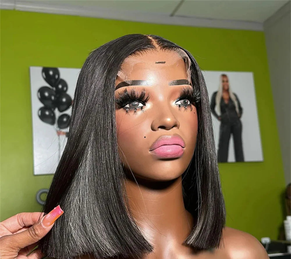 13x4 Lace Front Straight Bob Wig – 100% Human Hair, Natural Black, Pre-Plucked for a Flawless Look