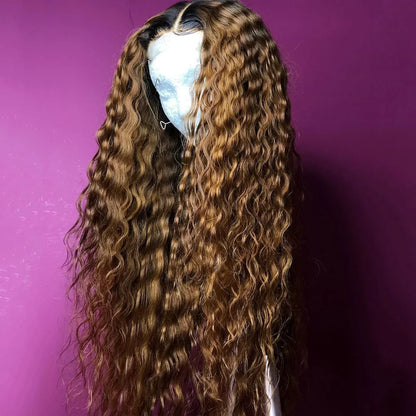 Curly T-Part Glueless Synthetic Lace Wig – Light Brown Lace, Pre-Plucked Hairline, Affordable, Comfortable Fit