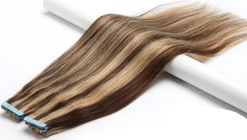 Luxury Tape In Hair Extensions – 100% Real Human Hair, Straight Texture, Black/Brown/Blonde, 16"-24", Thick & Seamless for Volume and Length