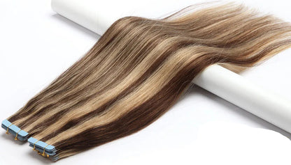 Luxury Tape In Hair Extensions – 100% Real Human Hair, Straight Texture, Black/Brown/Blonde, 16"-24", Thick & Seamless for Volume and Length