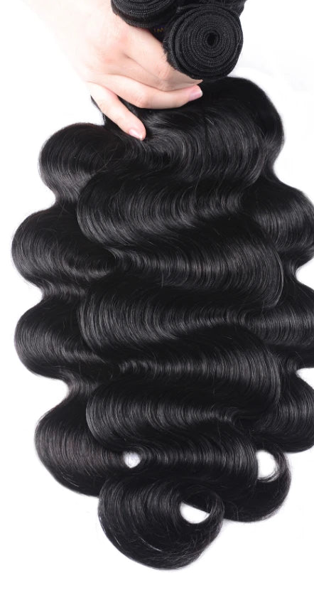 Premium Body Wave Human Hair Bundles – 3/4 Bundles, Natural Black, No Shedding, Can Be Dyed and Bleached
