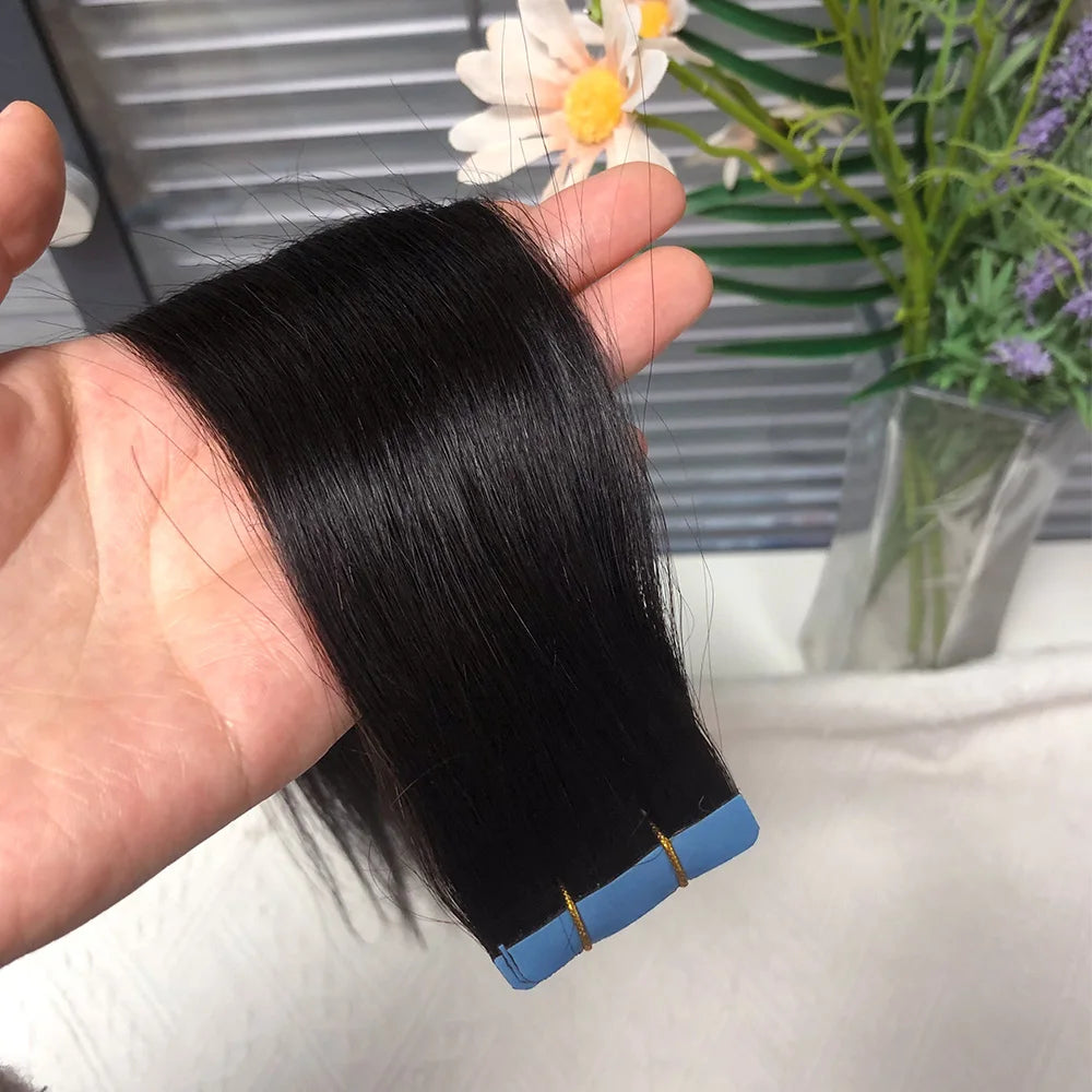 Premium Straight Waterproof Tape-In Hair Extensions – 100% Human Hair for Volume & Length