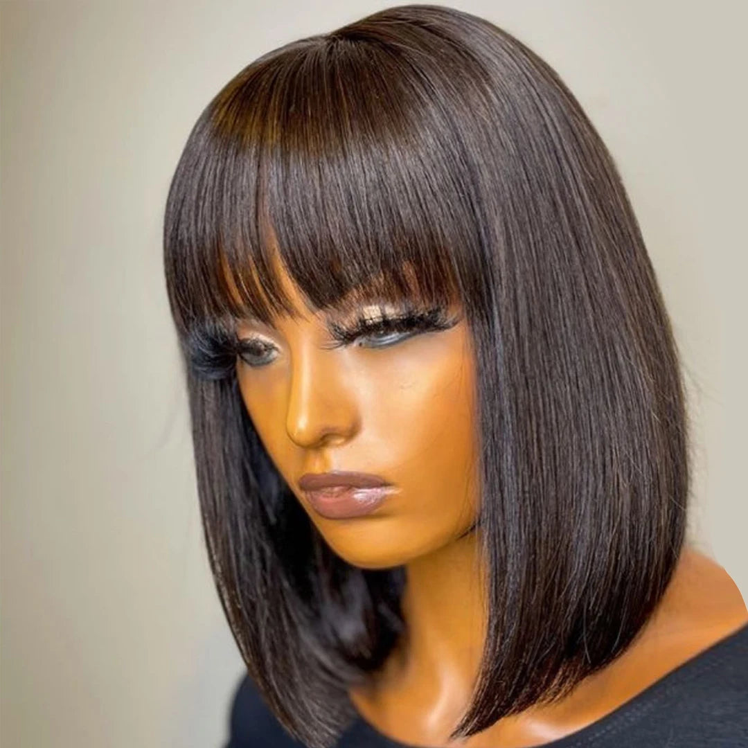 Premium Straight 100% Human Hair Wig – Natural Look, Customizable, Average Cap Size