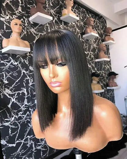 Premium Straight Human Hair Wig with Bangs – Transparent Lace, Natural Hairline & 30-36 Inch Length