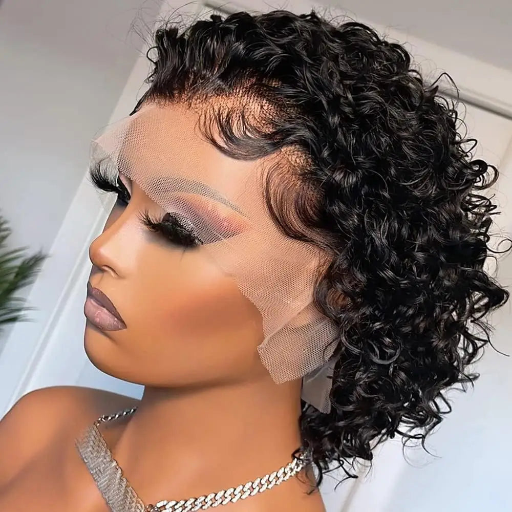 Short Curly Lace Front Wig – 13x4 Pixie Cut Human Hair Wig with Natural Hairline