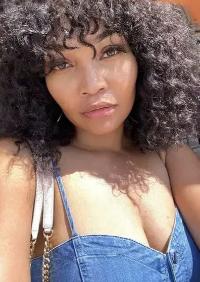 Virgin Straight Human Hair Wig with Wispy Bangs – Glueless, 150% Density, Medium Cap