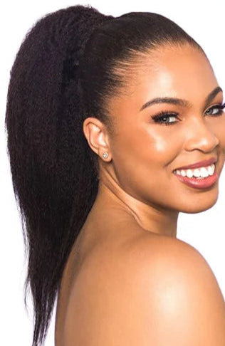 Kinky Straight Clip-In Ponytail Hair Extensions – Pure Color, Perm & Dye Friendly