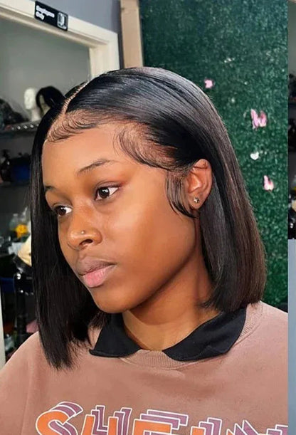 13x4 Lace Front Straight Bob Wig – 100% Human Hair, Natural Black, Pre-Plucked for a Flawless Look