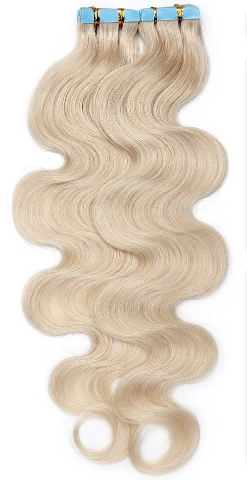 Premium Tape In Hair Extensions – 100% Human Hair, Wavy, Ombre & Piano Colors, 12" to 24", Reusable, Length & Volume Enhancement, Dyeable & Permed