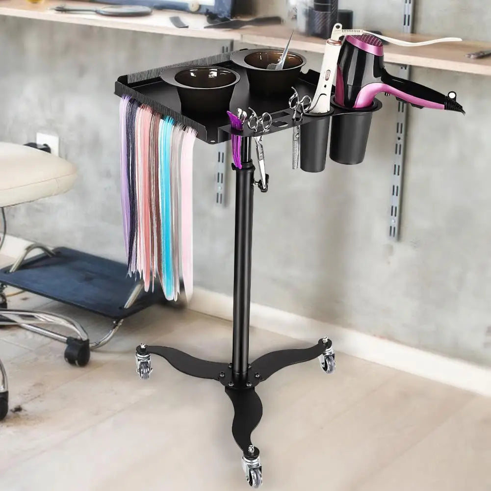 Adjustable Salon Trolley Tray with 360° Casters, Magnetic Bowls & Tool Holders for Stylists & Tattoo Artists