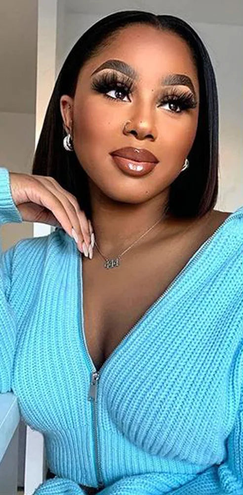 Straight Lace Front Wig – 100% Human Hair, Transparent Lace, Short Length (4-16 inches), Pre-Plucked, Glueless Design