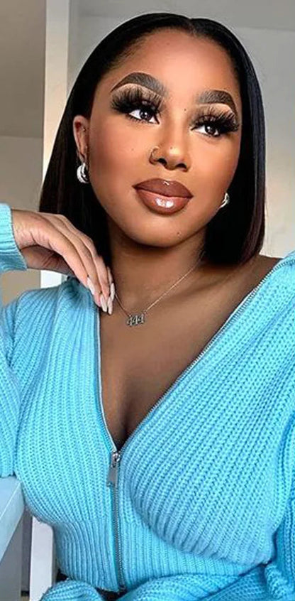 Straight Lace Front Wig – 100% Human Hair, Transparent Lace, Short Length (4-16 inches), Pre-Plucked, Glueless Design