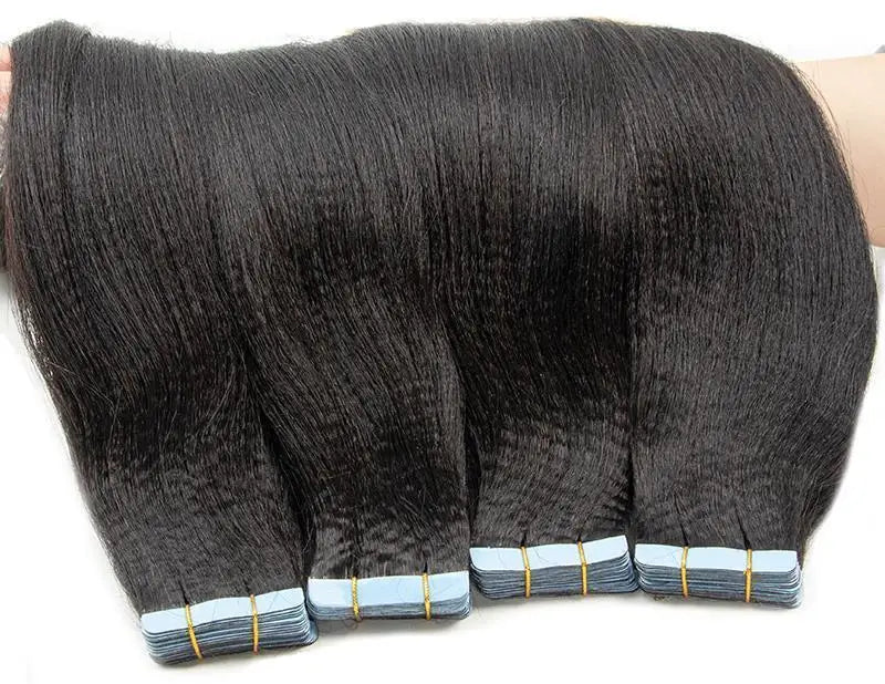 Light Yaki Straight Tape-In Human Hair Extensions | 100% Hair, Reusable, Seamless