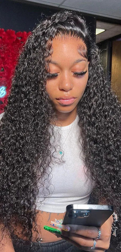 Curly Lace Front Wig – 100% Brazilian Hair, Pre-Plucked, HD Lace, 26+ Inch, Natural Off Black Color 1B