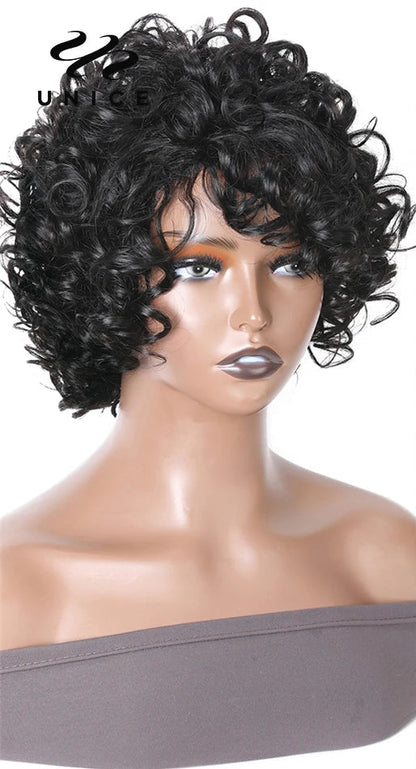 Short Loose Curly Bob Wig – 100% Human Hair, Bouncy Pixie Cut with Fluffy Curls
