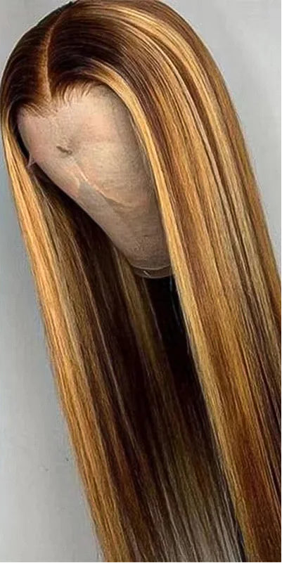 Premium 13x4 & 13x6 Lace Front Wig – 100% Natural Human Hair, Pre-Plucked, No Shedding, P4/27 Highlight, Free Shipping