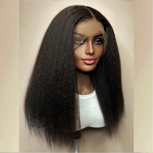 Classic Yaki Straight Synthetic Wig for Women – High Temperature Fiber, Daily Use, Average Size