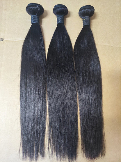 Premium Straight Human Hair Bundles - 10-40 Inch, Machine Double Weft, 100% Raw Human Hair, Minimum Shedding, Can Be Dyed & Curled