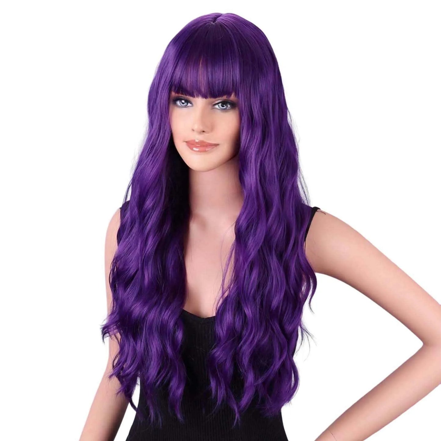 Purple Long Loose Wave Synthetic Wig – Vibrant Cosplay Party Wig for Women, High-Temperature Fiber