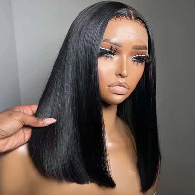 Natural Black Straight Bob Wig – 13x4 Transparent Lace Frontal Human Hair, Short Length, 180%-200% Density