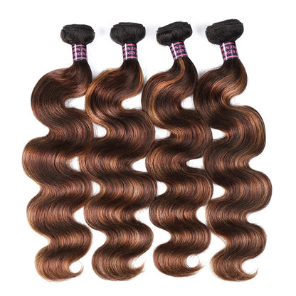 4/30 Highlight Body Wave Human Hair Bundles - 100% Highlighted Hair, Machine Double Weft, Can Be Permed & Dyed, Fast Delivery