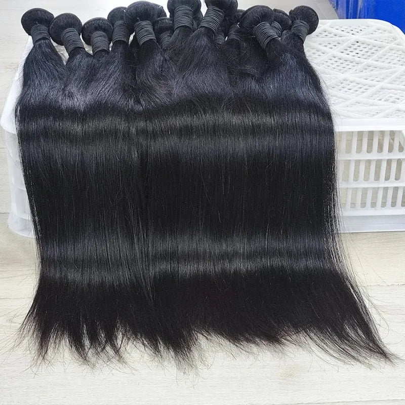 Straight Human Hair Extensions - Natural Black, Chemical-Free & Dye-Friendly