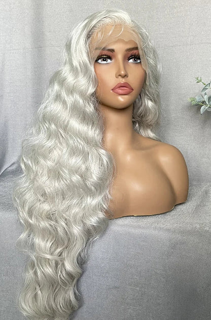30-32 Inch Wavy Lace Front Wig – High-Temperature Fiber, Natural Style with Middle, Side & Free Parting Options