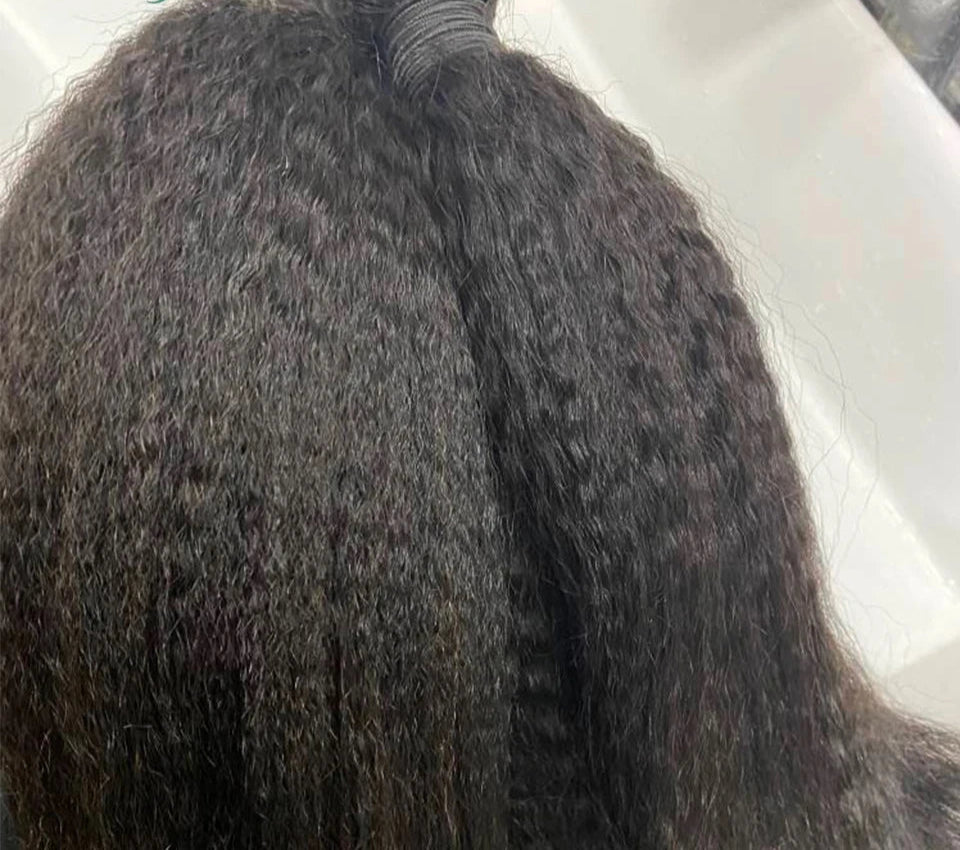 Kinky Straight Human Hair Weaving – Chemical-Free, Permable & Dark Color Dye-Friendly | Machine Double Weft