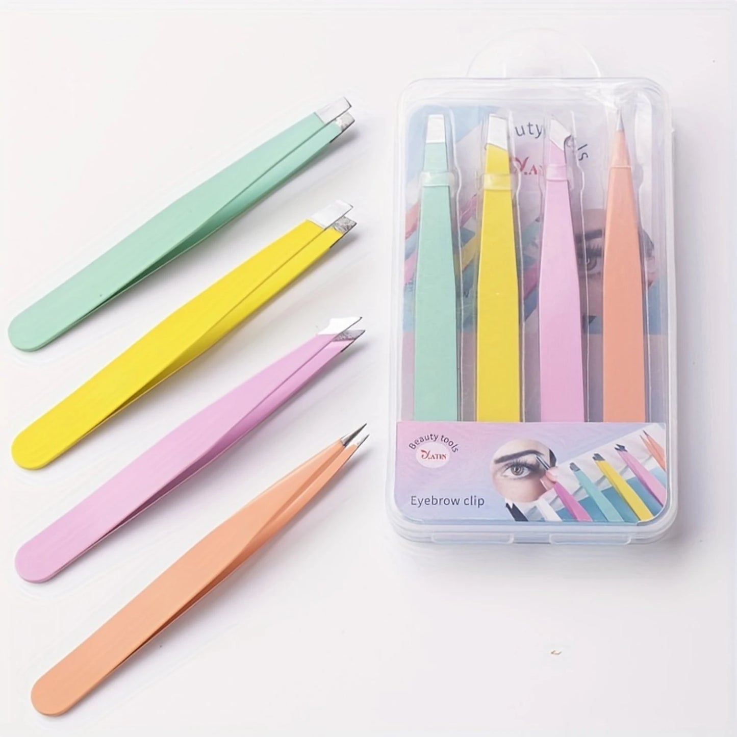 4-Piece Hypoallergenic Stainless Steel Tweezers Set | Precision Tools for Eyebrows, Ingrown Hair Removal, & Lash Extensions