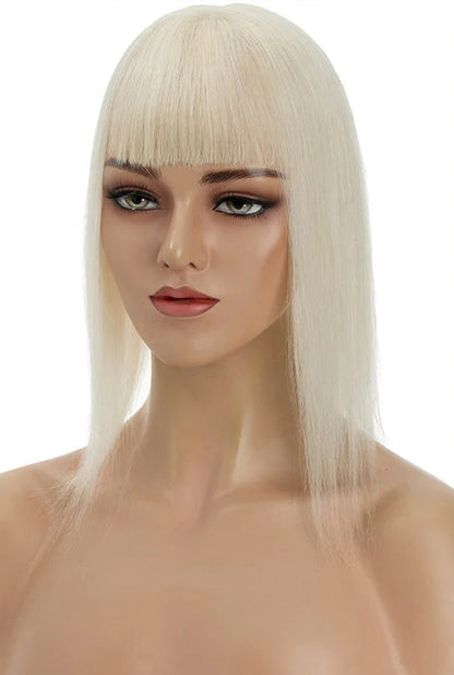 Premium Human Hair Topper with Bangs | Straight Silk Base 100% Real Hair