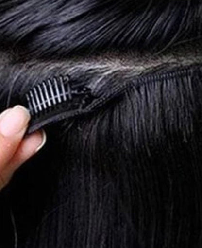 Premium Straight Human Hair Extensions - 10pcs Set, Dyeable & Restylable