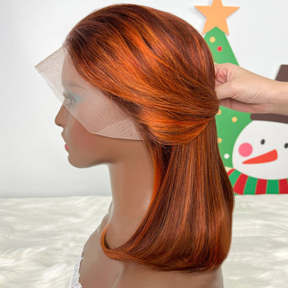 Short Bob Lace Front Wig – 100% Human Hair, 13x4 Transparent Lace, 180% Density