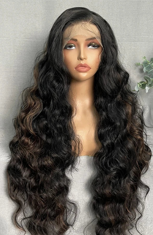 30-32 Inch Wavy Lace Front Wig – High-Temperature Fiber, Natural Style with Middle, Side & Free Parting Options