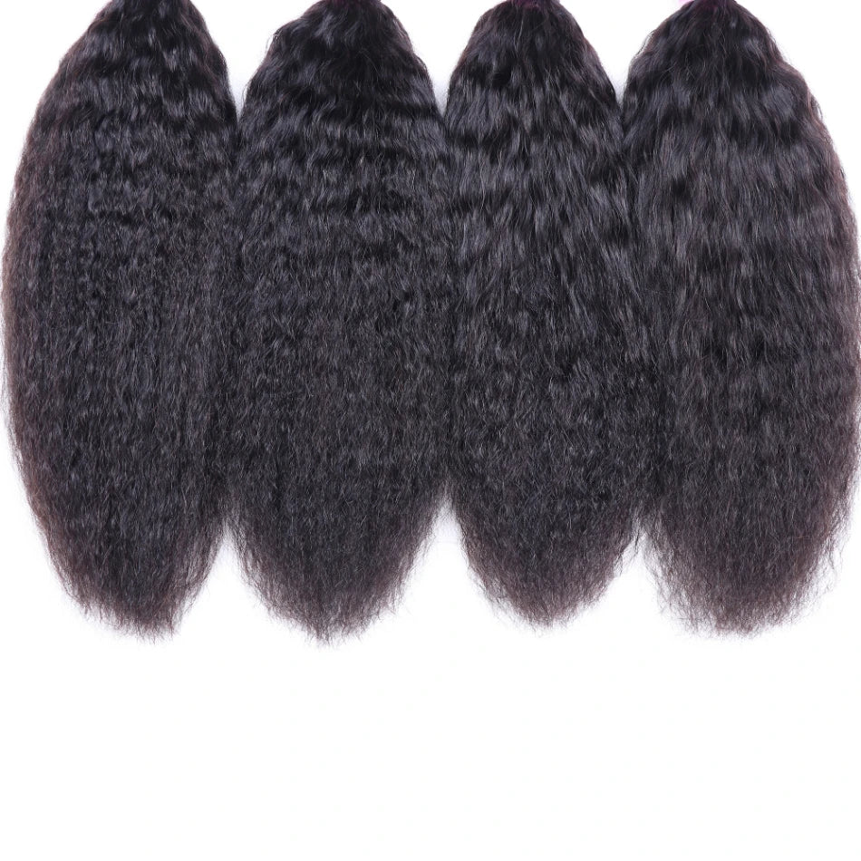 Kinky Straight Human Hair Bundles – 100% Natural, Machine Double Weft, Can Be Permed and Styled