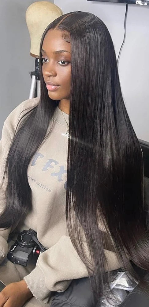HD Transparent Lace Front Wig – 26+ Inch Straight Malaysian Human Hair Wig with Elastic Band"