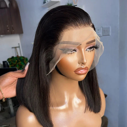 13x4 Lace Front Straight Bob Wig – 100% Human Hair, Natural Black, Pre-Plucked for a Flawless Look