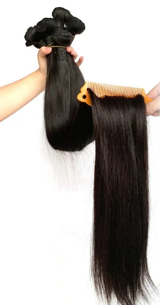 Premium Straight Human Hair Weave - Machine Double Weft, Permed, No Chemical Processing, Suitable for Darker Dyes