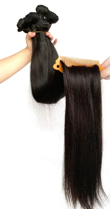 Premium Straight Human Hair Weave - Machine Double Weft, Permed, No Chemical Processing, Suitable for Darker Dyes