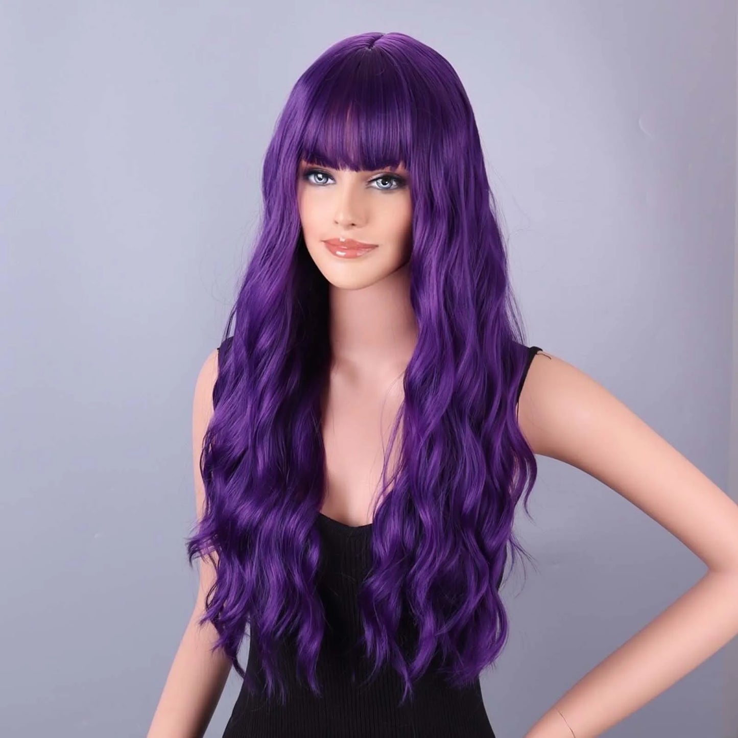Purple Long Loose Wave Synthetic Wig – Vibrant Cosplay Party Wig for Women, High-Temperature Fiber